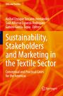 Buchtitel "Sustainability, Stakeholders and Marketing in the Textile Sector". Autoren und bunte abstrakte Hintergrundgrafik.