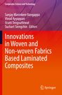 Buchtitel: "Innovations in Woven and Non-woven Fabrics Based Laminated Composites". Farbverlauf und geometrische Muster.