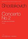 "Concerto No. 2 for Cello and Orchestra" von Shostakovich. Der Hintergrund ist rot, der Text weiß. Unten Logos.