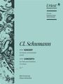 "Cl. Schumann. Konzert für Klavier und Orchester a-moll. Concerto for Piano and Orchestra in A minor. op. 7."  
Verzierte linke Seite.
