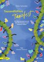 "Tausendfüßlers Tanzfest": Bewegungsspaß für Kinder. Bunte Schuhe auf blauer Illustration. Text von Babette Dieterich.