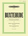 Text: "Buxtehude", "Edition Peters", "Suiten und Variationen", "Christoph Wolff". Gelber Hintergrund mit grünem Zierrahmen.
