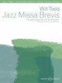 "Will Todd Jazz Missa Brevis for upper voices & piano" in grüner und blauer Schrift auf abstrakt gemustertem Hintergrund.