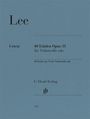 Text: "Lee, Urtext, 40 Etüden Opus 31 für Violoncello solo, G. Henle Verlag." Hellblauer Hintergrund.