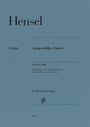 „Hensel“, „Urtext“, „Ausgewählte Lieder“, „G. Henle Verlag“, „1610“. Einfache, elegante Gestaltung auf blauem Hintergrund.