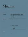 „Mozart. Ein musikalischer Spaß für 2 Hörner und Streicher KV 522. G. Henle Verlag. Blaues Cover mit klassischem Design.“