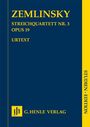 "Zemlinsky, Streichquartett Nr. 3, Opus 19, Urtext. Studien-Edition. G. Henle Verlag Logo." Dunkelblauer Hintergrund.