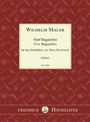 Wilhelm Maler, Fünf Bagatellen für drei Holzbläser, Friedrich Hofmeister. Rotes Muster mit Musikmotiven.