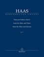 "HAAS, Bärenreiter Urtext, Suita pro hoboj a klavír, Suite for Oboe and Piano, Suite für Oboe und Klavier, op. 17." Elegantes, schlichtes Cover mit klassischem Design.