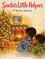 "Santa's Little Helpers: A Sneaky Surprise." Illustration: Zwei Kinder beobachten den Kamin, Weihnachtsbaum und Geschenke.