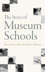 Text: „The Story of Museum Schools - Mary Anne Ullery & Natalie Williams“. Schwarz-weiß Fotos umrahmen den Text.