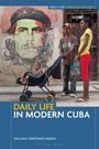 "Daily Life in Modern Cuba" steht auf einem Buchcover. Ein Wandgemälde von Che Guevara im Hintergrund, vorne eine Familie.