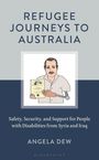 "Refugee Journeys to Australia" von Angela Dew. Illustration: Ein Mann mit Prothese zeigt ein Dokument.