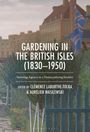 „Gardening in the British Isles (1830–1950)“. Gemälde einer britischen Straße mit Flagge, Pflanzen und Ziegelhäusern.