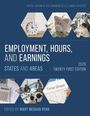 "Employment, Hours, and Earnings: States and Areas. 2026, Twenty-first Edition. Editiert von Mary Meghan Ryan." Sechseckige Bilder von Büroszenen, Uhr, Sparschwein und Besprechung.
