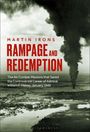 Große rote Schrift: "Rampage and Redemption". Darunter ein Kriegsbild mit Rauch über einer Landschaft.