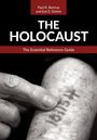 Oben: "Paul R. Bartrop und Eve E. Grimm", "THE HOLOCAUST". Unten: "The Essential Reference Guide". Eine Hand zeigt auf tätowierte Zahlen.