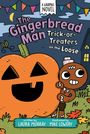"The Gingerbread Man: Trick-or-Treaters on the Loose" steht groß auf einer bunten Illustration mit Kürbis und Lebkuchenmann.