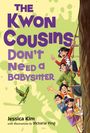 "THE KWON COUSINS DON’T NEED A BABYSITTER" in lila Schrift. Eine Illustration von Kindern auf einer Leiter.