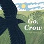 „Go, Crow“ und „Tjitske Kamphuis“. Illustration: eine fliegende Krähe vor einer grünen Landschaft mit Sonne.