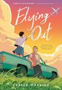 „Flying Out“, Illustration zeigt zwei Personen auf einem blauen Pickup, Sonnenuntergang, Wolken, ein Flugzeug.