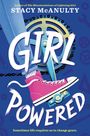 Text: "Stacy McAnulty", "Girl Powered", "Sometimes life requires us to change gears." Illustration: Pinker Schuh, Zahnrad.