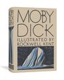 „Moby Dick“ illustriert von Rockwell Kent. Eine stilisierte Walflosse und ein Wal bei Nacht darauf.