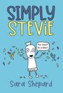 "SIMPLY STEVIE", "New school? No problem!", "Sara Shepard". Illustration eines glücklichen Kindes mit Konfetti.