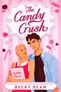 „The Candy Crush“, „Battle Plans“ in den Händen der Frau, „BECKY DEAN“. Illustration eines Paares vor rosa Hintergrund mit Süßigkeiten.