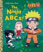 "The Ninja ABCs!" Illustrationen von drei Comic-Figuren in Ninja-Kleidung, grünem Hintergrund mit Blättern.