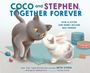 Titel: "Coco and Stephen, Together Forever". Eine Illustration mit einer Katze und einem Hasen, die sich anstupsen.