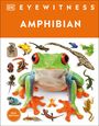 Oben: "Eyewitness Amphibian". Unten links: "New Edition". Zentral: großer bunter Frosch umgeben von verschiedenen Amphibien.