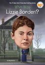 „Who Was Lizzie Borden?“ Große Porträtzeichnung eines Frauengesichts vor einem grünen Haus. Autor: Meg Belviso.