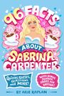 "96 Facts About Sabrina Carpenter" in bunten Buchstaben, Illustration einer blonden Frau mit zwei Kaffeetassen.