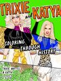 "Trixie and Katya: Coloring Through History." Illustration von zwei Personen in auffälliger Kleidung auf grünem Hintergrund.