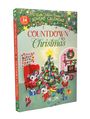 "Countdown to Christmas" in großen Buchstaben. Illustration von Mäusen, Geschenken und einem Weihnachtsbaum.