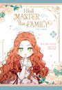 Titel: "I Shall Master This Family". Illustration: Mädchen mit roten Locken hält Finger vor Lippen. Blumen und verschnörkelte Details.