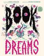 "Book of Dreams" in großen Buchstaben, umgeben von fantasievollen Illustrationen mit Schmetterlingen und fliegenden Kindern.