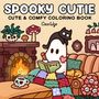 "Spooky Cutie", "Cute & Comfy Coloring Book", "CocoWyo", "Diary". Illustration eines Geists gemütlich am Kamin mit Katze.