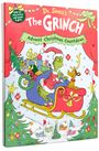 "Dr. Seuss's The Grinch Advent Christmas Countdown" auf farbenfroher Illustration mit dem Grinch und Hund auf einem Schlitten.