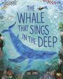 "The Whale That Sings in the Deep." Ein blauer Wal schwimmt in einer bunten, unterseeischen Landschaft mit Fischen.
