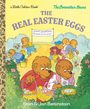 Text: "The Berenstain Bears," "The Real Easter Eggs." 

Illustration: Bärenfamilie sammelt Ostereier; fröhliche Szene mit Körben und Eiersuche im Grünen.
