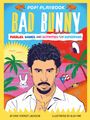 "POP! PLAYBOOK BAD BUNNY. Puzzles, Games, and Activities for Superfans. Illustration mit Palmen, Sonne und Flagge."