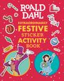 ROALD DAHL EXTRAORDINARILY FESTIVE STICKER ACTIVITY BOOK. Illustration: Figuren und weihnachtliche Symbole auf rotem Hintergrund.