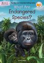 Text: "What Are Endangered Species?" und "by David Stabler". Illustration von Gorillas in dichter, grüner Vegetation.