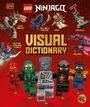 "LEGO NINJAGO Visual Dictionary" in großen, goldenen Buchstaben. Mehrere Ninjago-Figuren und Schauplätze sind abgebildet.
