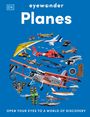 Titel: "Planes". Bunte Flugzeuge und Fliegerausrüstung auf blauem Hintergrund, unten Text: "OPEN YOUR EYES TO A WORLD OF DISCOVERY".
