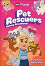 "Pet Rescuers: Bunny Breakout!" Oben das LEGO Friends Logo. Ein Mädchen mit Kaninchen und fröhlichen Farben.