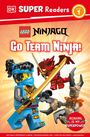 "Go Team Ninja! Reading is my superpower." Drei Lego-Ninja-Figuren in actionreicher Pose, bunte Darstellung.