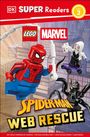 "DK SUPER Readers Level 2". LEGO und Marvel Logos. LEGO Spider-Man schwingt über eine Stadt, daneben zwei Figuren.